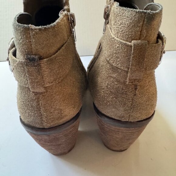 Suede Ankle Boots with Buckle Accents, Block Heel, - size 8.5 - Picture 4 of 6